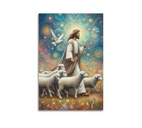 JHKJTK Poster moderno per la famiglia, decorazione artistica da parete per il bagno, con sfondo decorato con Gesù, immagine di pastore, 50 x 75 cm, senza cornice