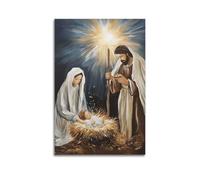 JHKJTK Poster moderno per la famiglia, decorazione artistica da parete per il bagno, motivo: Gesù religioso nascita di Gesù con sfondo luminoso, opere d'arte 60 x 90 cm, senza cornice