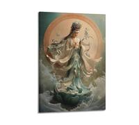 JHKJTK Poster su tela, motivo: loto dei mari del sud Guan Yin emerge dalle onde come un miraggio, decorazione artistica da parete minimalista e moderna, da appendere, 30 x 45 cm
