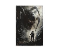 JHKJTK Stampa artistica da parete su tela astratta minimalista - Poster horror astratto brutalista con mostro gigante e incontro di uomo, decorazione per camera da letto, 50 x 75 cm