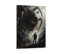 JHKJTK Stampa artistica da parete su tela astratta minimalista - Poster horror astratto brutalista con mostro gigante e incontro di uomo, decorazione per camera da letto, 50 x 75 cm