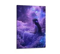 JHKJTK Stampa artistica da parete su tela con immagine di famiglia moderna e squisita, poster con scena notturna del surrealismo con ragazza in abito di lavanda e cielo stellato 50 x 75 cm