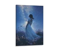 JHKJTK Stampa artistica da parete su tela con stampa artistica da parete moderna su tela, poster con scena notturna surrealista con donna che guarda il cielo stellato, 30 x 45 cm