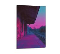 JHKJTK Stampa artistica da parete su tela con stampa artistica da parete su tela, motivo con scena notturna dai toni vivaci, poster della stazione ferroviaria abbandonata, 40 x 60 cm