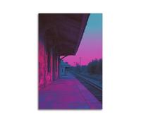 JHKJTK Stampa artistica da parete su tela con stampa artistica da parete su tela, motivo: famiglia moderna, con scena notturna dai toni fluo, poster della stazione ferroviaria abbandonata (50 x 75 cm)