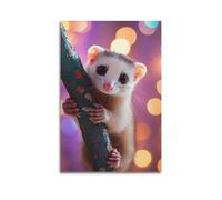JHKJTK Stampa artistica da parete su tela, motivo: animali ad acquerello, adorabile furetto aggrappato al ramo, 30 x 45 cm