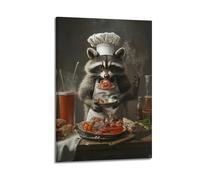 JHKJTK Stampa artistica da parete su tela, motivo: animali surrealisti, poster di procioni che si godono il cibo, 40 x 60 cm
