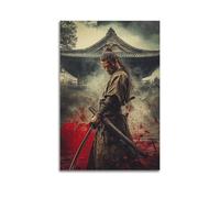 JHKJTK Stampa artistica da parete su tela, motivo: anime Japandi Samurai Warrior, con drammatico effetto sangue, 60 x 90 cm
