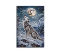 JHKJTK Stampa artistica da parete su tela, motivo: lupo surrealista che ulula alla luna piena, poster per gli amanti della natura, 30 x 45 cm