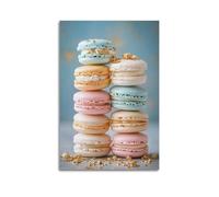 JHKJTK Stampa artistica da parete su tela, motivo: macarons con fiocchi d'oro, 50 x 75 cm, stile minimalista
