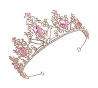 JHKNNK Corona per Sposa Elegante in Lega di Zinco e Strass Rosa, Tiara Delicata per Matrimonio e Feste, Accessorio Chioma per Creare Acconciature Raffinate