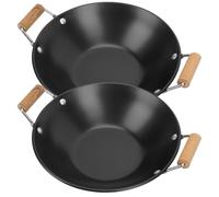 JHKNNK Pentola Asciutta in Metallo con Manico in Legno, Set da 2 Piccole Pentole Robuste per Cucina Casalinga, Resistenti alle Alte Temperature e Adatte per Hot Pot e Noodles