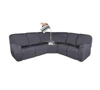JHLD 7 Pezzi Copridivano Con Penisola Impermeabile, 5 Posti Copripoltrona Relax Forma Di L Copripoltrona Relax Reclinabile Con Fondo Elastico Divano Protector Slipcovers-grigio-5 posti