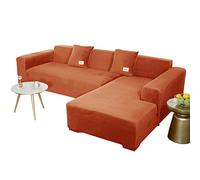 JHLD Copridivano Con Penisola, Copridivano Elasticizzato Velluto Fodera Per Divano A Forma Di L. Morbido Antiscivolo Divano Protector Slipcovers Per Divano Angolare-Arancione A-2 posti+2 posti