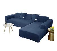 JHLD Copridivano Con Penisola, Copridivano Elasticizzato Velluto Fodera Per Divano A Forma Di L. Morbido Antiscivolo Divano Protector Slipcovers Per Divano Angolare-Marina Militare-3 posti+3 posti