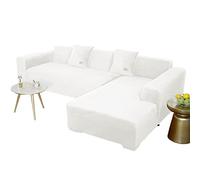 JHLD Copridivano Con Penisola, Copridivano Elasticizzato Velluto Fodera Per Divano A Forma Di L. Morbido Antiscivolo Divano Protector Slipcovers Per Divano Angolare-bianca-2 posti+2 posti