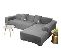 JHLD Copridivano Con Penisola, Copridivano Elasticizzato Velluto Fodera Per Divano A Forma Di L. Morbido Antiscivolo Divano Protector Slipcovers Per Divano Angolare-Grigio scuro-3 posti+3 posti