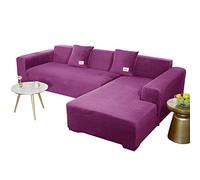 JHLD Copridivano Con Penisola, Copridivano Elasticizzato Velluto Fodera Per Divano A Forma Di L. Morbido Antiscivolo Divano Protector Slipcovers Per Divano Angolare-viola-2 posti+3 posti