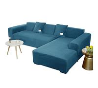 JHLD Copridivano Con Penisola, Copridivano Elasticizzato Velluto Fodera Per Divano A Forma Di L. Morbido Antiscivolo Divano Protector Slipcovers Per Divano Angolare-blu pavone-2 posti+3 posti