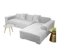 JHLD Copridivano Con Penisola, Copridivano Elasticizzato Velluto Fodera Per Divano A Forma Di L. Morbido Antiscivolo Divano Protector Slipcovers Per Divano Angolare-grigio chiaro-3 posti+3 posti