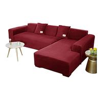 JHLD Copridivano Con Penisola, Copridivano Elasticizzato Velluto Fodera Per Divano A Forma Di L. Morbido Antiscivolo Divano Protector Slipcovers Per Divano Angolare-Vino rosso-2 posti+4 posti