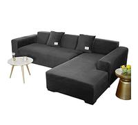 JHLD Copridivano Con Penisola, Copridivano Elasticizzato Velluto Fodera Per Divano A Forma Di L. Morbido Antiscivolo Divano Protector Slipcovers Per Divano Angolare-nero-3 posti+4 posti