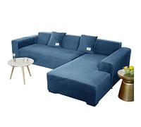 JHLD Copridivano Con Penisola, Copridivano Elasticizzato Velluto Fodera Per Divano A Forma Di L. Morbido Antiscivolo Divano Protector Slipcovers Per Divano Angolare-blu-2 posti+3 posti