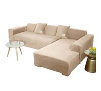 JHLD Copridivano Con Penisola, Copridivano Elasticizzato Velluto Fodera Per Divano A Forma Di L. Morbido Antiscivolo Divano Protector Slipcovers Per Divano Angolare-Beige grigio-2 posti+4 posti