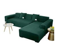 JHLD Copridivano Con Penisola, Copridivano Elasticizzato Velluto Fodera Per Divano A Forma Di L. Morbido Antiscivolo Divano Protector Slipcovers Per Divano Angolare-Verde scuro-3 posti+4 posti