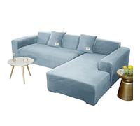 JHLD Copridivano Con Penisola, Copridivano Elasticizzato Velluto Fodera Per Divano A Forma Di L. Morbido Antiscivolo Divano Protector Slipcovers Per Divano Angolare-Azzurro-3 posti+3 posti