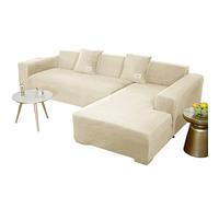 JHLD Copridivano Con Penisola, Copridivano Elasticizzato Velluto Fodera Per Divano A Forma Di L. Morbido Antiscivolo Divano Protector Slipcovers Per Divano Angolare-Beige-3 posti+4 posti