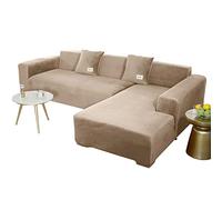 JHLD Copridivano Con Penisola, Copridivano Elasticizzato Velluto Fodera Per Divano A Forma Di L. Morbido Antiscivolo Divano Protector Slipcovers Per Divano Angolare-Cammello-3 posti+4 posti