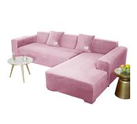 JHLD Copridivano Con Penisola, Copridivano Elasticizzato Velluto Fodera Per Divano A Forma Di L. Morbido Antiscivolo Divano Protector Slipcovers Per Divano Angolare-Rosa-2 posti+2 posti