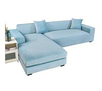 JHLD Copridivano con Penisola Elasticizzato Velluto, Copridivano a forma di L Velluto 2 pezzi Morbido Fodera per Divano Con Fondo elastico Per Cani Gatti -azzurro-3 posti + 3 posti