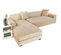 JHLD Copridivano con Penisola Elasticizzato Velluto, Copridivano a forma di L Velluto 2 pezzi Morbido Fodera per Divano Con Fondo elastico Per Cani Gatti -cammello-4 posti + 4 posti