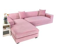 JHLD Copridivano con Penisola Elasticizzato Velluto, Copridivano a forma di L Velluto 2 pezzi Morbido Fodera per Divano Con Fondo elastico Per Cani Gatti -rosa-2 posti + 3 posti