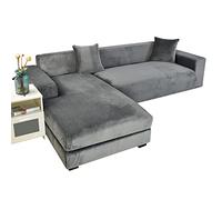 JHLD Copridivano con Penisola Elasticizzato Velluto, Copridivano a forma di L Velluto 2 pezzi Morbido Fodera per Divano Con Fondo elastico Per Cani Gatti -grigio-3 posti + 3 posti