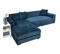 JHLD Copridivano con Penisola Elasticizzato Velluto, Copridivano a forma di L Velluto 2 pezzi Morbido Fodera per Divano Con Fondo elastico Per Cani Gatti -blu A-2 posti + 3 posti