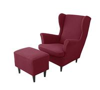 JHLD copripoltrona con Orecchie Elasticizzato con Copri Pouf, 2 pezzi Poltrona Protettiva Jacquard Copripoltrona Copertura dell'Ottomano Per Cani Gatti -vino rosso-3 pezzi