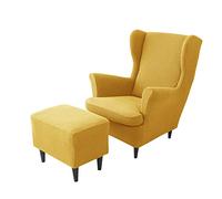 JHLD copripoltrona con Orecchie Elasticizzato con Copri Pouf, 2 pezzi Poltrona Protettiva Jacquard Copripoltrona Copertura dell'Ottomano Per Cani Gatti -giallo-3 pezzi