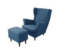 JHLD copripoltrona con Orecchie Elasticizzato con Copri Pouf, 2 pezzi Poltrona Protettiva Jacquard Copripoltrona Copertura dell'Ottomano Per Cani Gatti -blu A-3 pezzi