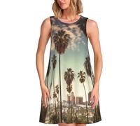 JHLMN Abito estivo da donna con palme di Los Angeles, casual, senza maniche, con tasche, nero, XL