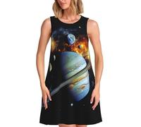 JHLMN Abito estivo da donna, con pianeta Giove, casual, senza maniche, con tasche, nero, 3XL