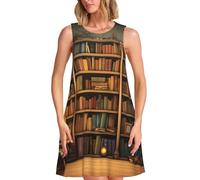 JHLMN Abito estivo da donna, stile retrò, con libreria, casual, senza maniche, con tasche, nero, XL