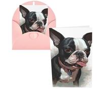 JHLMN Biglietti di auguri di ringraziamento con buste, biglietto di auguri di buon compleanno Boston Terrier, biglietti di auguri di Natale, 10 x 15 cm, biglietti vuoti per feste e tutte le occasioni