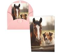 JHLMN Biglietti di auguri di ringraziamento con buste, biglietto di buon compleanno con cane Collie e cavallo insieme, biglietti di auguri di Natale, 10 x 15 cm, biglietti vuoti per feste e tutte le