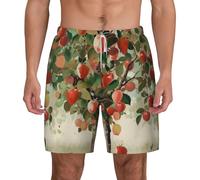 JHLMN Costume da bagno da uomo ad asciugatura rapida, con coulisse, da spiaggia, con frutto sotto l'albero, bianco, Medium