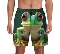 JHLMN Costume da bagno da uomo, ad asciugatura rapida, con coulisse, da spiaggia, verde, divertente, a forma di rana