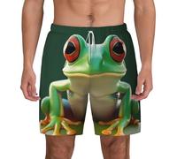 JHLMN Costume da bagno da uomo, ad asciugatura rapida, con coulisse, da spiaggia, verde, divertente, a forma di rana