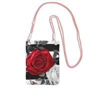 JHLMN Piccole borse a tracolla per le donne borsa del telefono cellulare mini portafoglio del telefono cellulare nero strisce bianche fiori di rosa rossa borsa del telefono cellulare